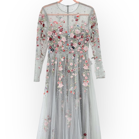 Mac Duggal Embroidered Illusion High Neck Long Sleeve A-line Gown NEW‎ $798 [6] - Picture 8 of 16